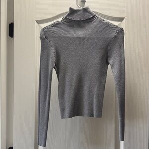 Gray Ribbed Turtleneck Sweater